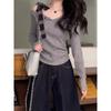 2024 Autumn Irregular Tie-Up Long Sleeve Slimming Knit Top