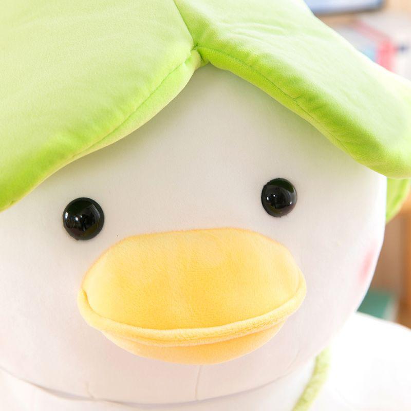 Cute Duck Plush Toy With Green Hat Soft Stuffed Duck Plushie Doll With Banana Bag Animal Pillow For Gift Cute Cushion Toy