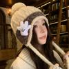 Cute Palm Warm Ear Protecting Hat for Women A Versatile Japanese Style Cold Proof Woolen Knitted Hat for Autumn and Winter  and A Cycling Headscarf