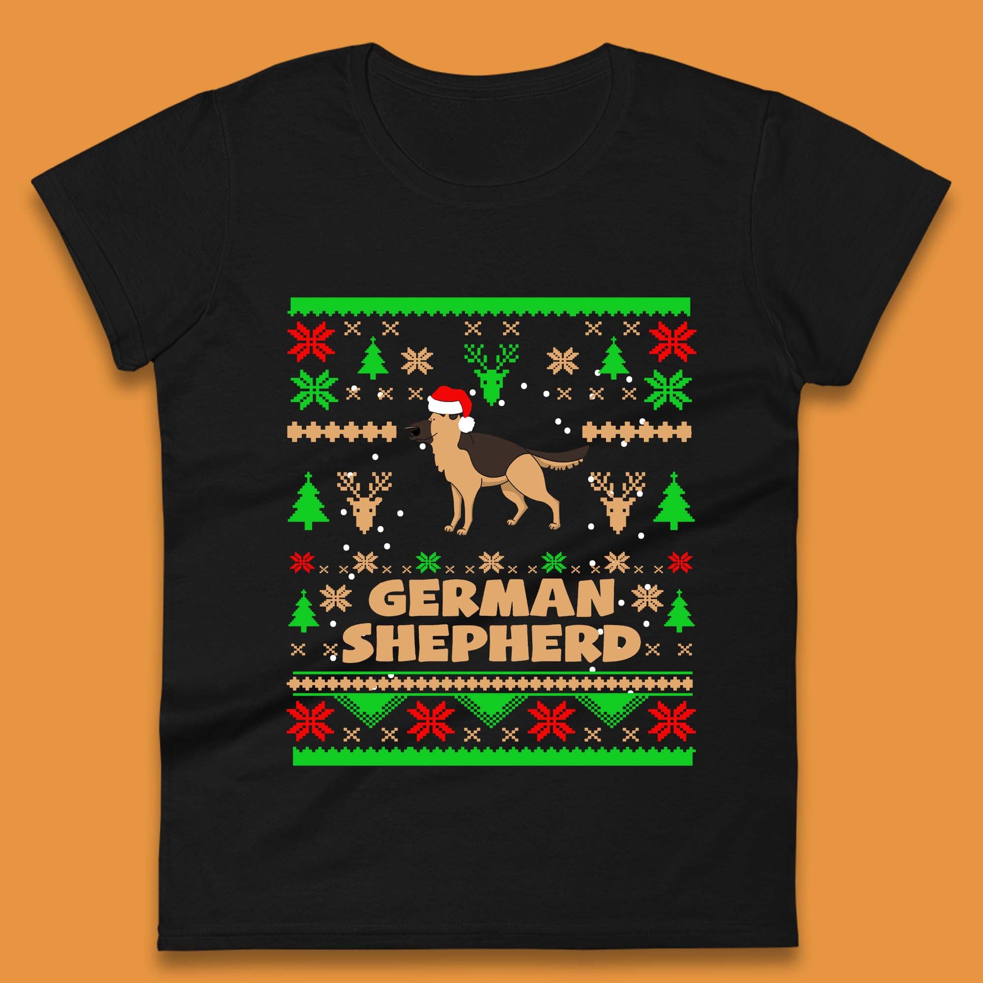 German Shepherd Dog Christmas Womens T-Shirt Mens Tops Tees Unisex S