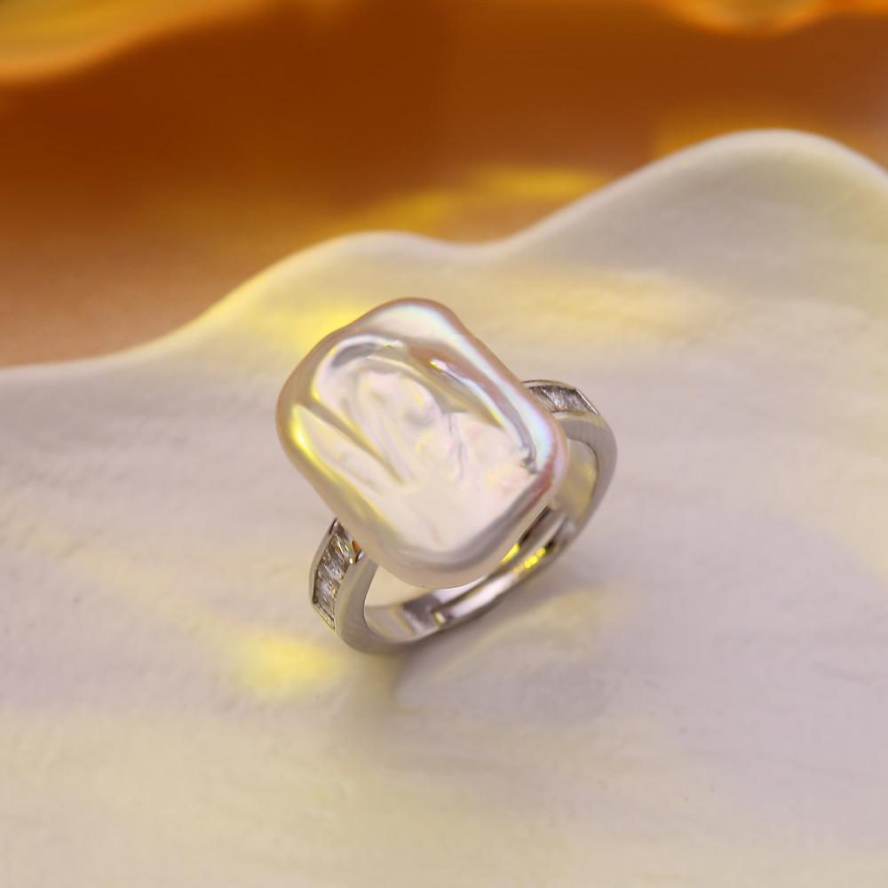 SENIKO 12-16mm Natural Freshwater Pearl Rings For Women Fashion Female Cubic Zirconia CZ Ring Pearl Jewelry Adjustable Ring