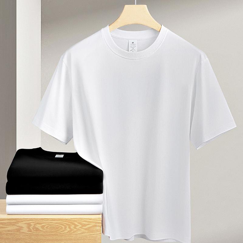 Men's Fashion Cotton T-shirt Short Sleeve Casual Men's T-shirt Round Neck Loose Solid White Black Men's Tops T-shirt