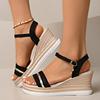 Fashion 2025 Summer Buckle Metal Bars Wedge Sandals for Women Open Toes Roman Sandalias Platform Suede Shoes Woman Slides