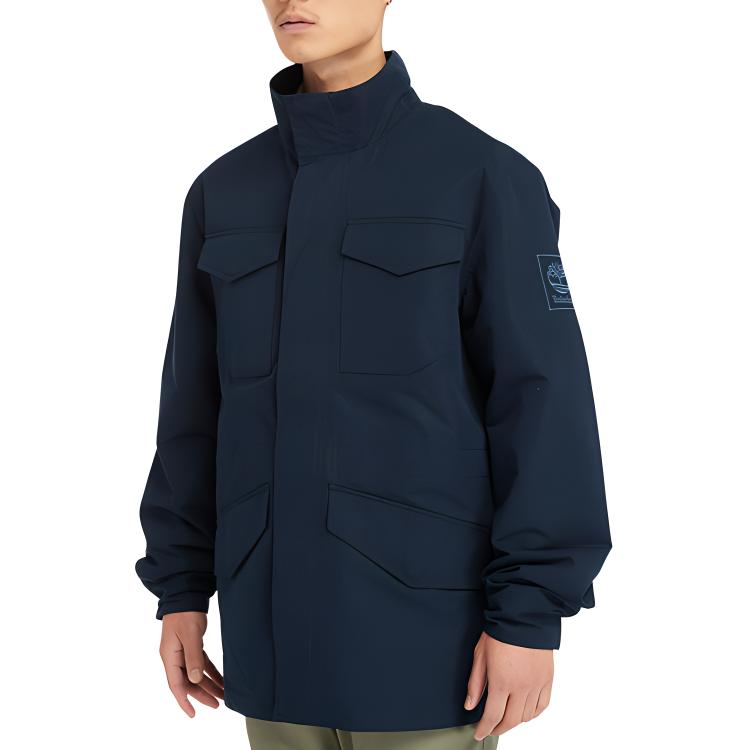 Timberland Solid Logo Design Stand Collar Outdoor Casual Waterproof Jacket Men Jacket Deep-Sapphire-Blue A2P6B-433
