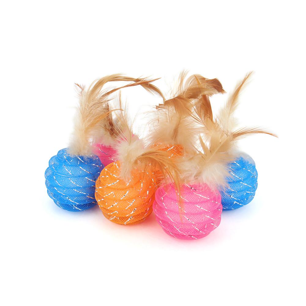6pcs Pet Toys Feather Ball Candy Color Feahter Kitten Playing Cat Ball Toy