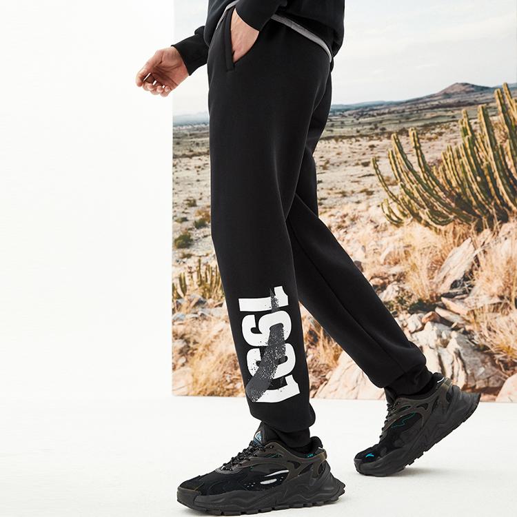 Anta Letter Print Drawstring Cuffed Sweatpants Men Bottoms Black 152111307-3