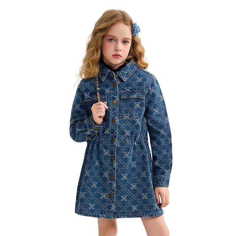 

ASK JUNIOR Girls 2025 Autumn Denim Long Sleeve Princess Dress 170