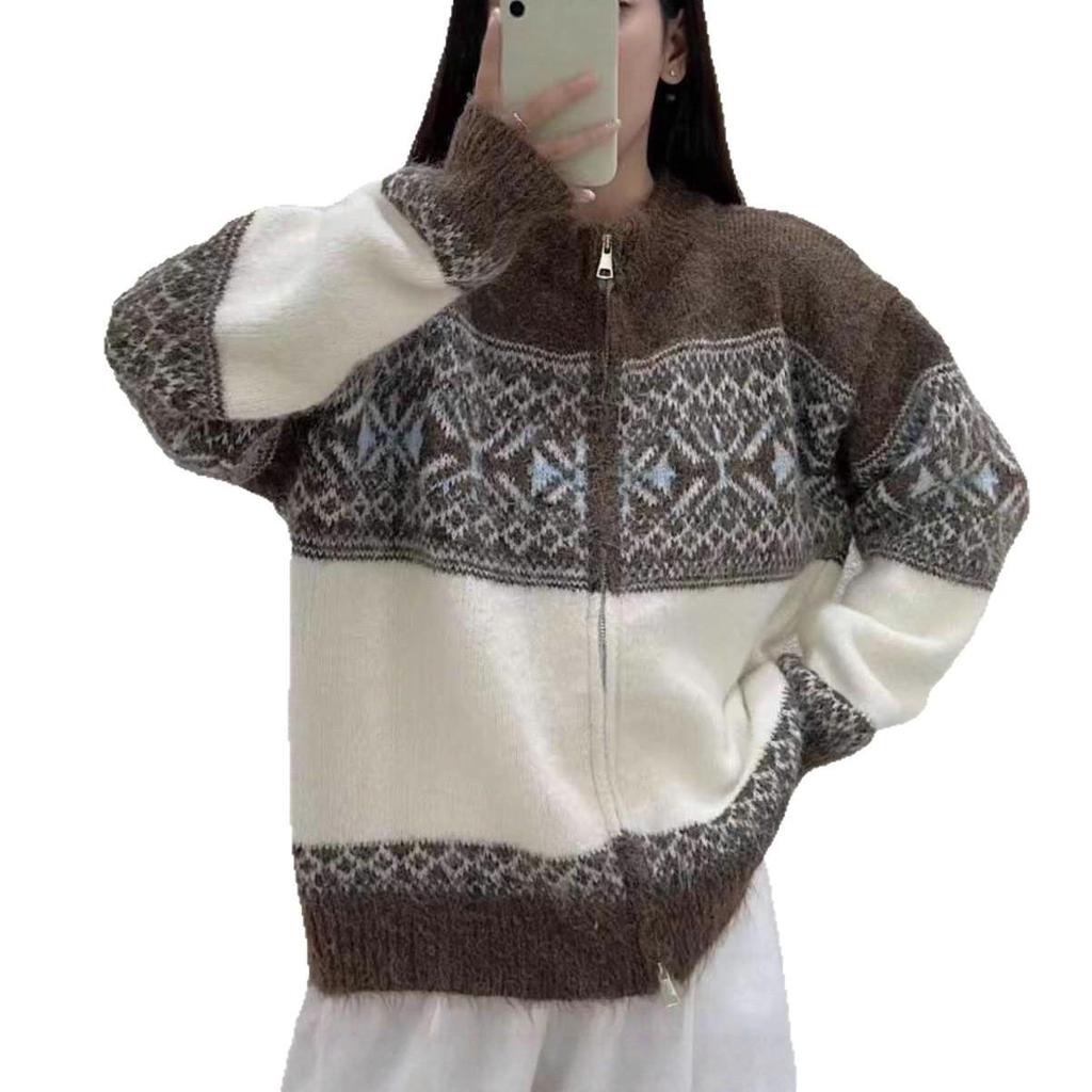 Cardigan Pull Tricoté Couleur Unie Style Décontracté Fair Isle pour Femme pour Automne & Hiver 2025