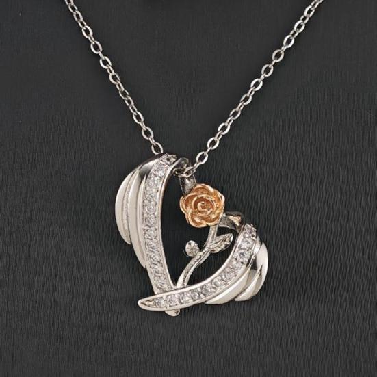 Valentine Day Necklace 3D Rose Heart Pendant Adjustable Length Necklace Clavicle Necklace Cubic Zircon Inlaid Charm Necklace