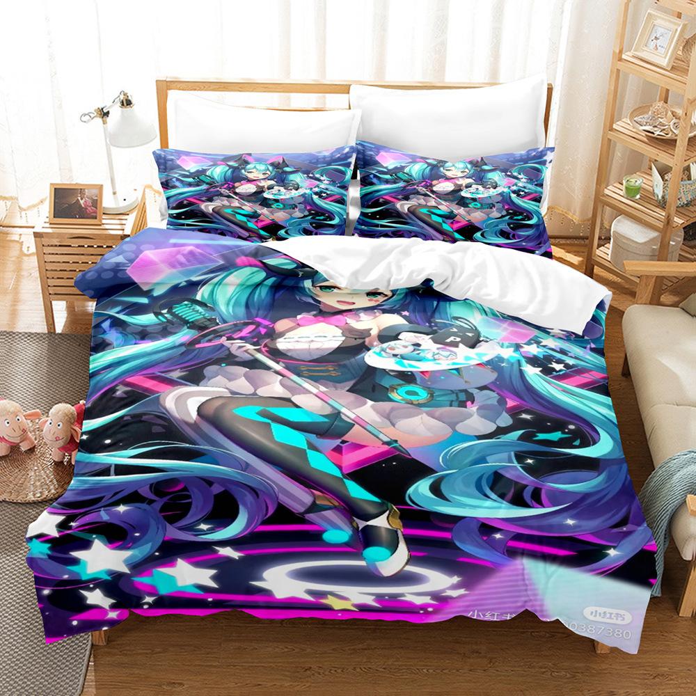 Anime Hatsune Miku Creative Peripherals Duvet Cover Merry Bedding Set Queen King Full Size for Holiday Bedroom Teens Women Gifts