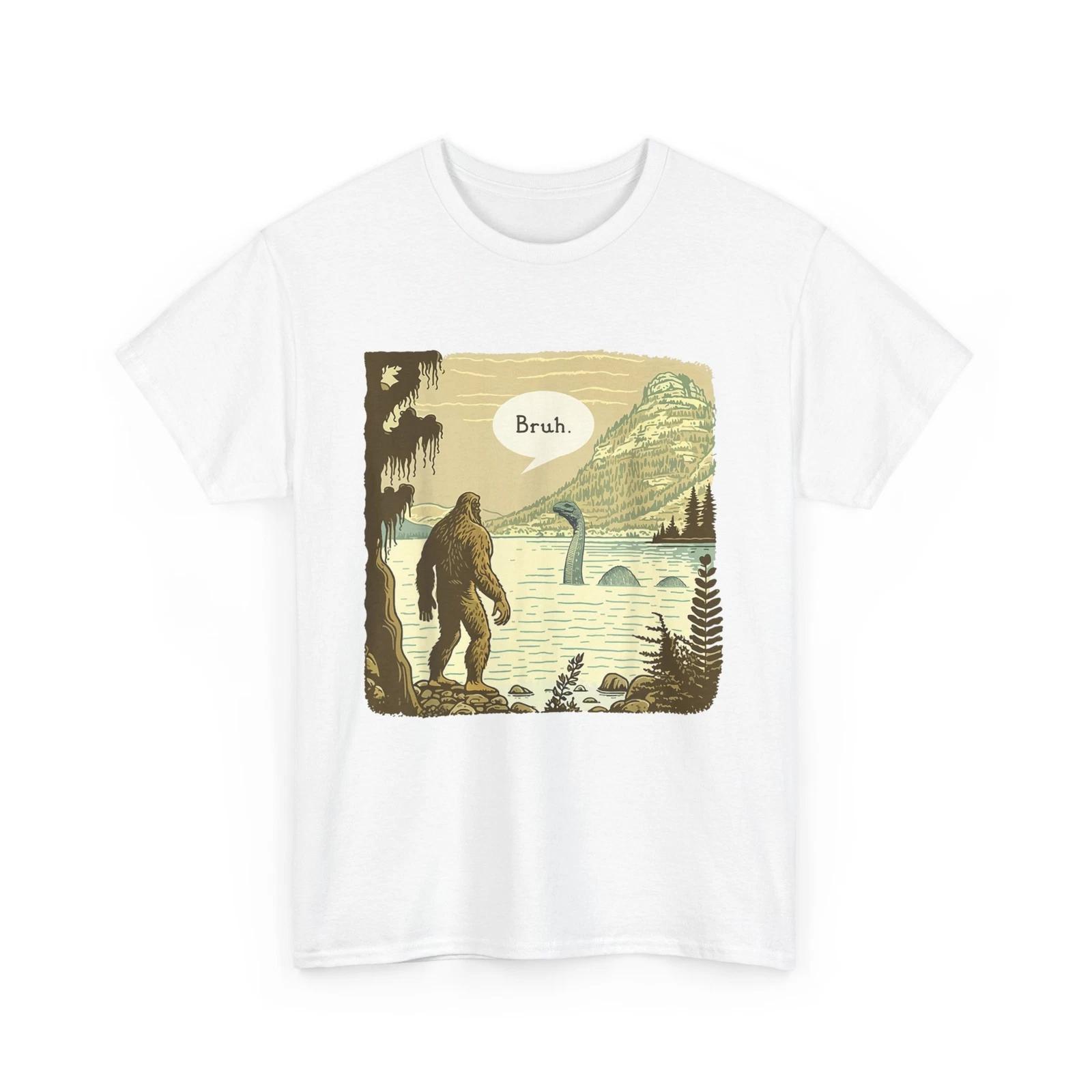 Funny Bigfoot Sasquatch Loch Ness Monster Introvert Bruh T shirt XL