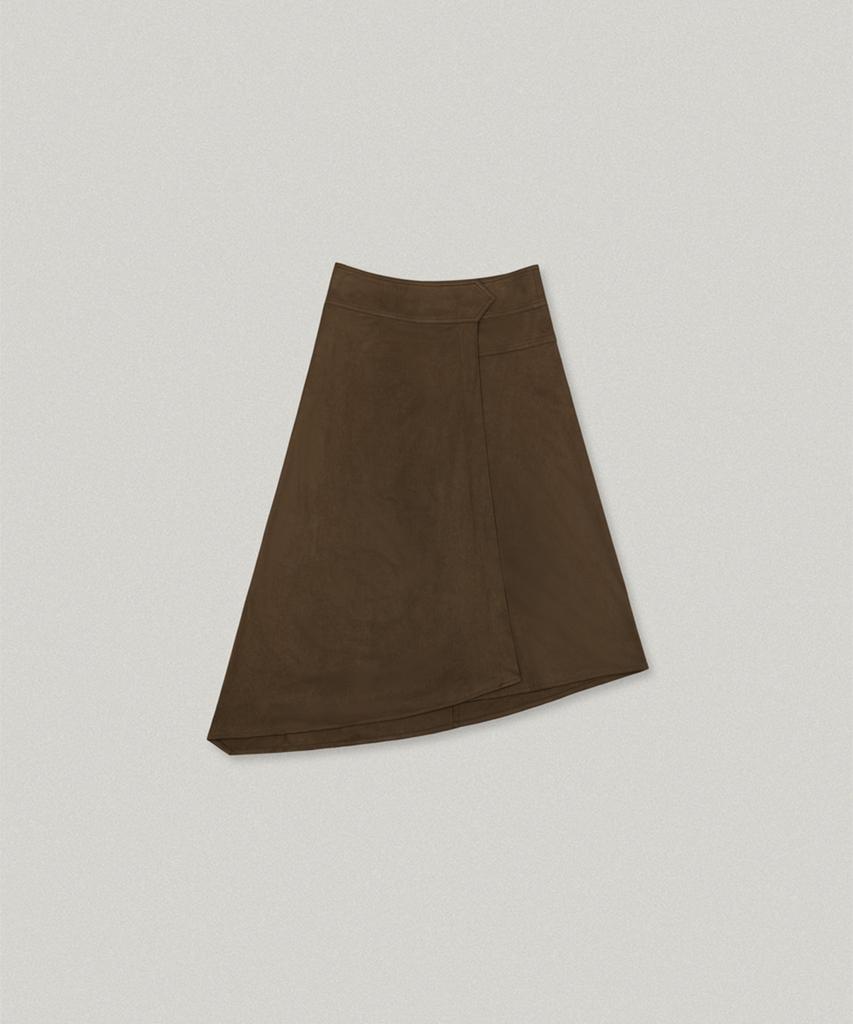 Polneua Mute Suede Unbalance Skirt (Dark Brown)