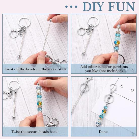 12Pcs DIY Beaded Key Chain Rust-Proof Durable Handmade Keychain Pendants Classroom Reward Keychain Crafting Tools