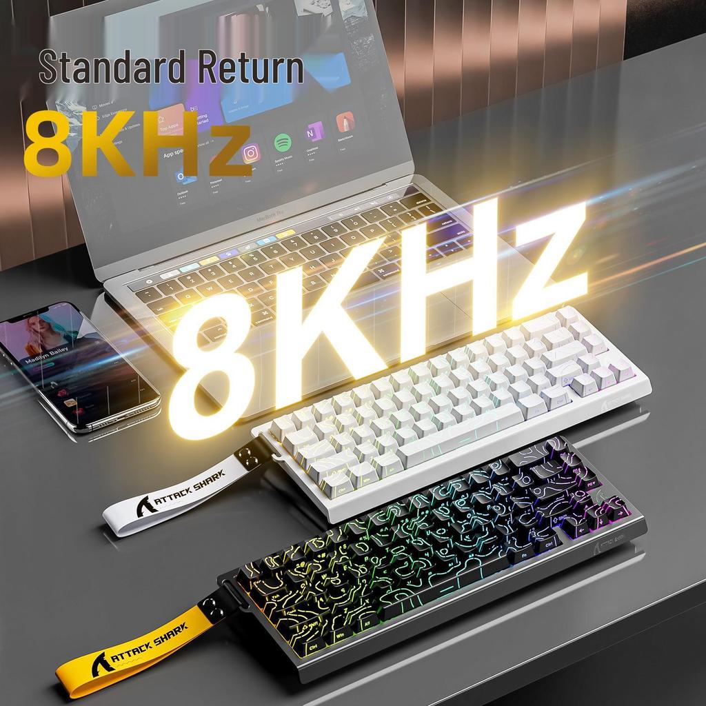 Manyetik Eksenli, Kenar Oymalı, Kablolu RGB, Ayarlanabilir Tuş Hareketi, E-spor için Düşük Gecikmeli Attack Shark X68HE Mekanik Klavye