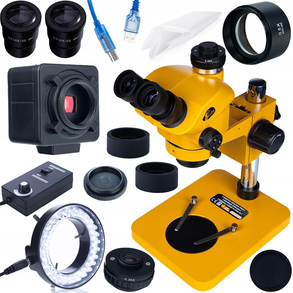 Rosfix Mikroskop Trinokularowy 7–50x Z Kamerą USB 5MP – Optyka Greenough | Odległość Robocza 102 Mm | Zestaw Z Oświetlaczem LED 56x