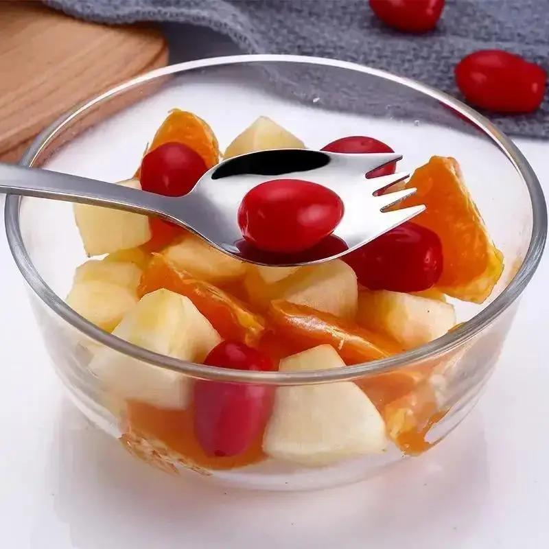 1 Pcs Kitchen Tools Stainless Steel Fruit Fork Dessert Forks For Cake Snack Salad Fork Spoon 2 In 1 Colorful Bento Accessories