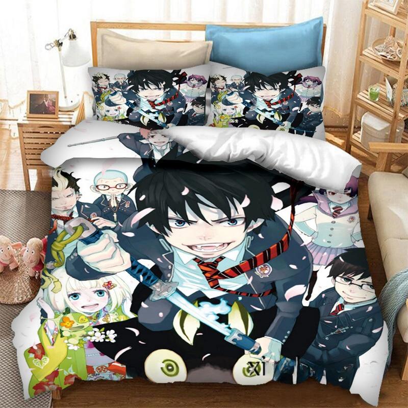Fashion 3D Printing  Anime Blue Exorcist Bedding Set Duvet Covers Pillowcases One Piece Comforter Bedding Sets Bedclothes Bed