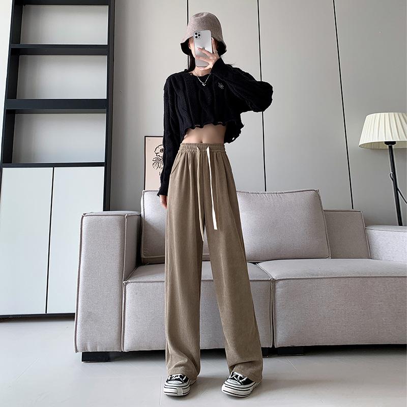 ! European cotton lint wide-leg pants women's autumn and winter high-waisted loose casual pants small mopping sports straight pants