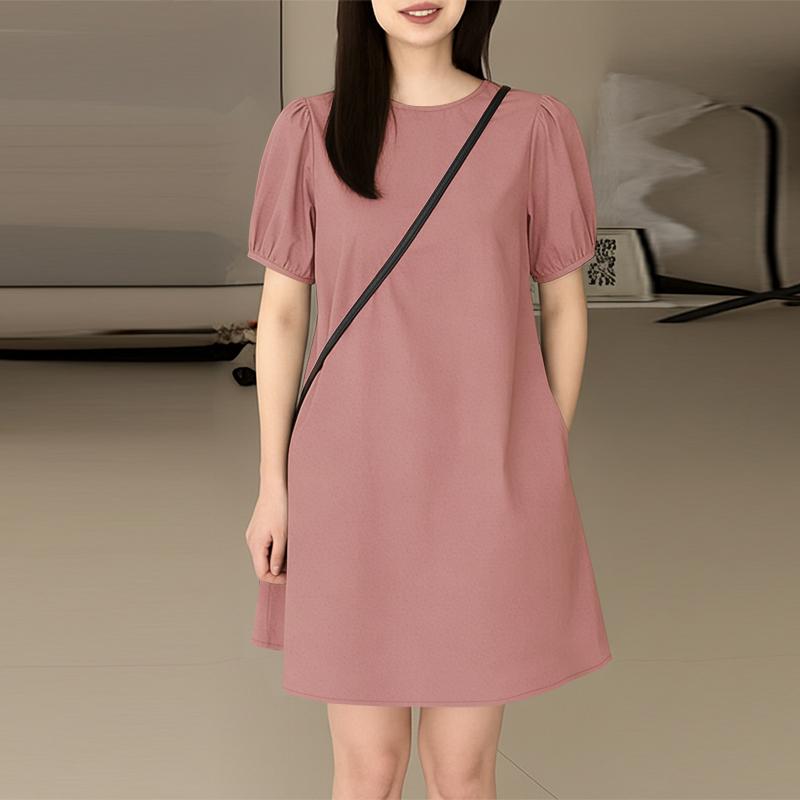 ZANZEA Women Casual Round Neck Solid Color Summer Short Sleeve Dress