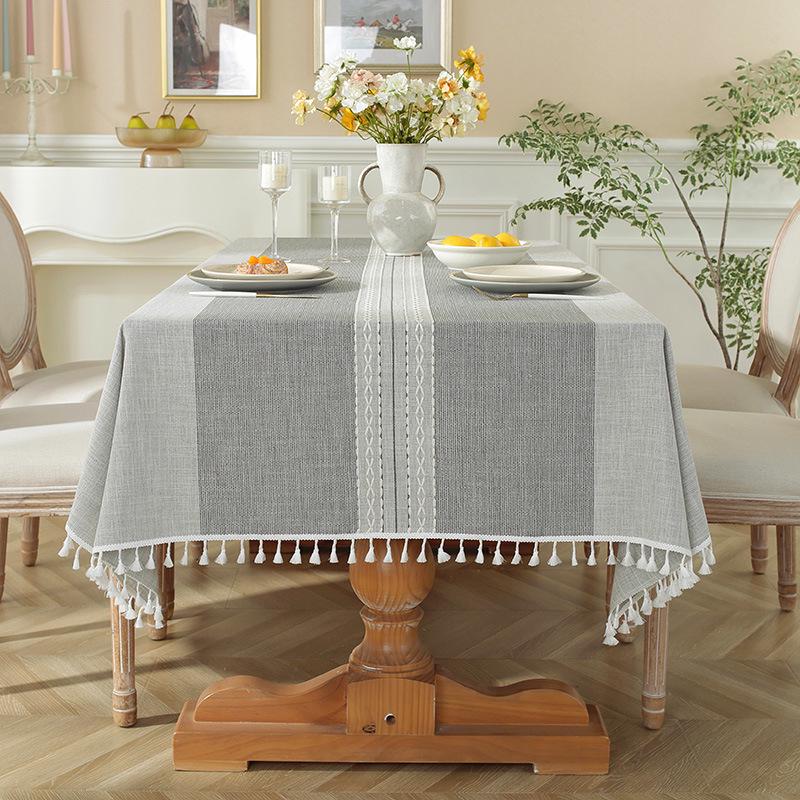 Japanese Cotton Linen Tassel Table Runner & Dust Cover - Plain Color with Heat Insulation.