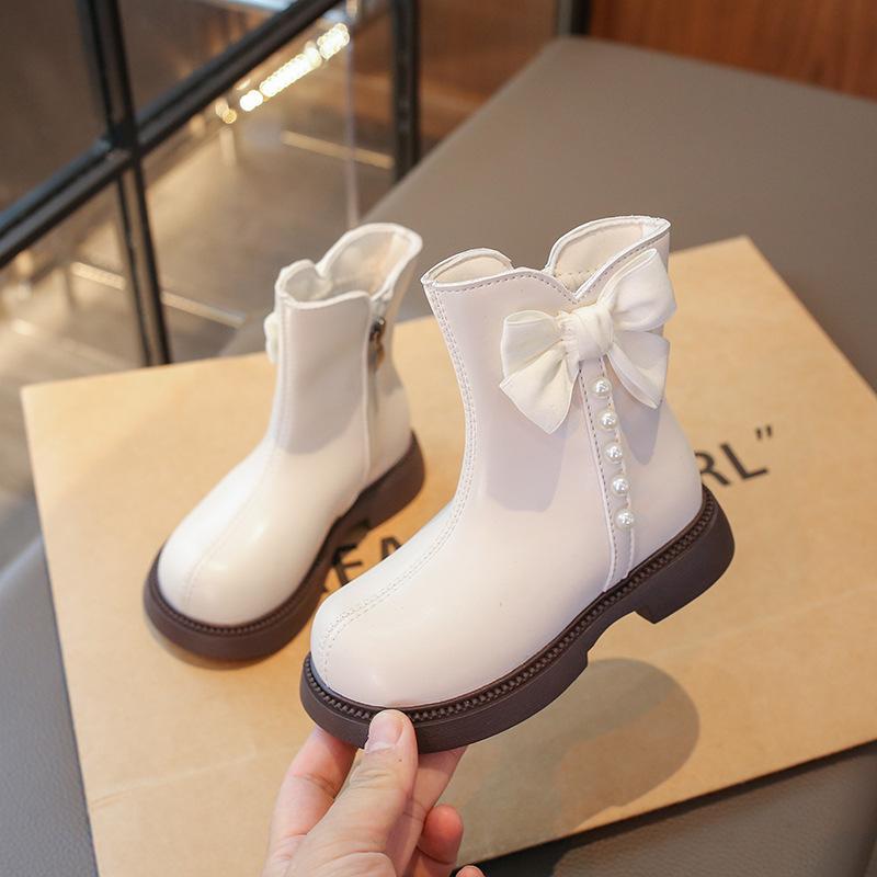 Girls' Fashionable Short Boots Western-style Princess Leather Boots Girls Plus Velvet Mid-calf Boots