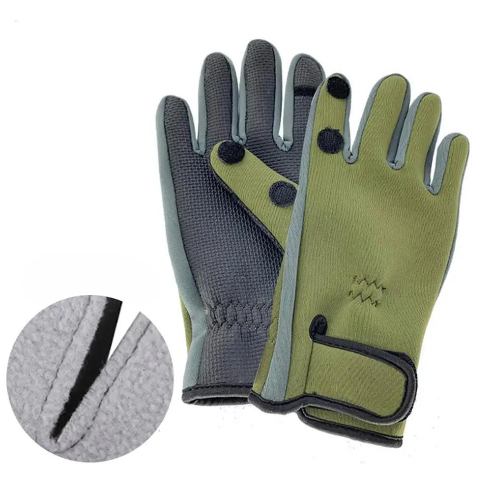 

Fishing Gloves Winter For Man Saltwater Waterproof With 3 Fingerless Camouflage Anti-Slip Breathable Warm Gloves Fishing Cy Y7G9 M зелёный