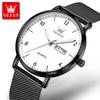 OLEVS Original Quartz Watches for Men Minimalist Mesh Steel Strap Men's Watches Dual Calendar Waterproof Luminous Man Watch 2996