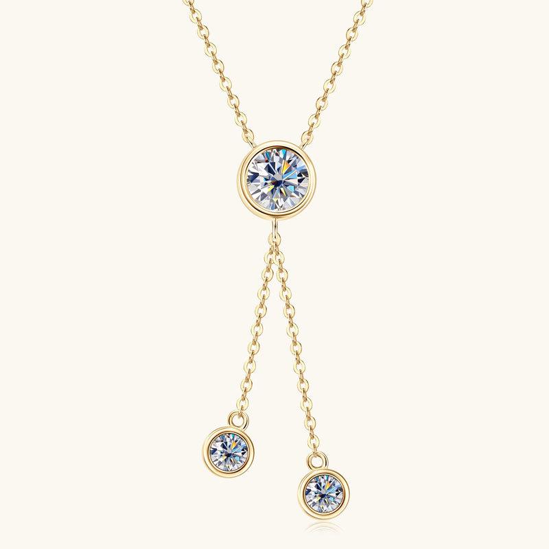 Luxury 925 Sterling Silver Jewelry 18K Gold Plated Moissanite Tassel Necklaces for Women 40+5cm