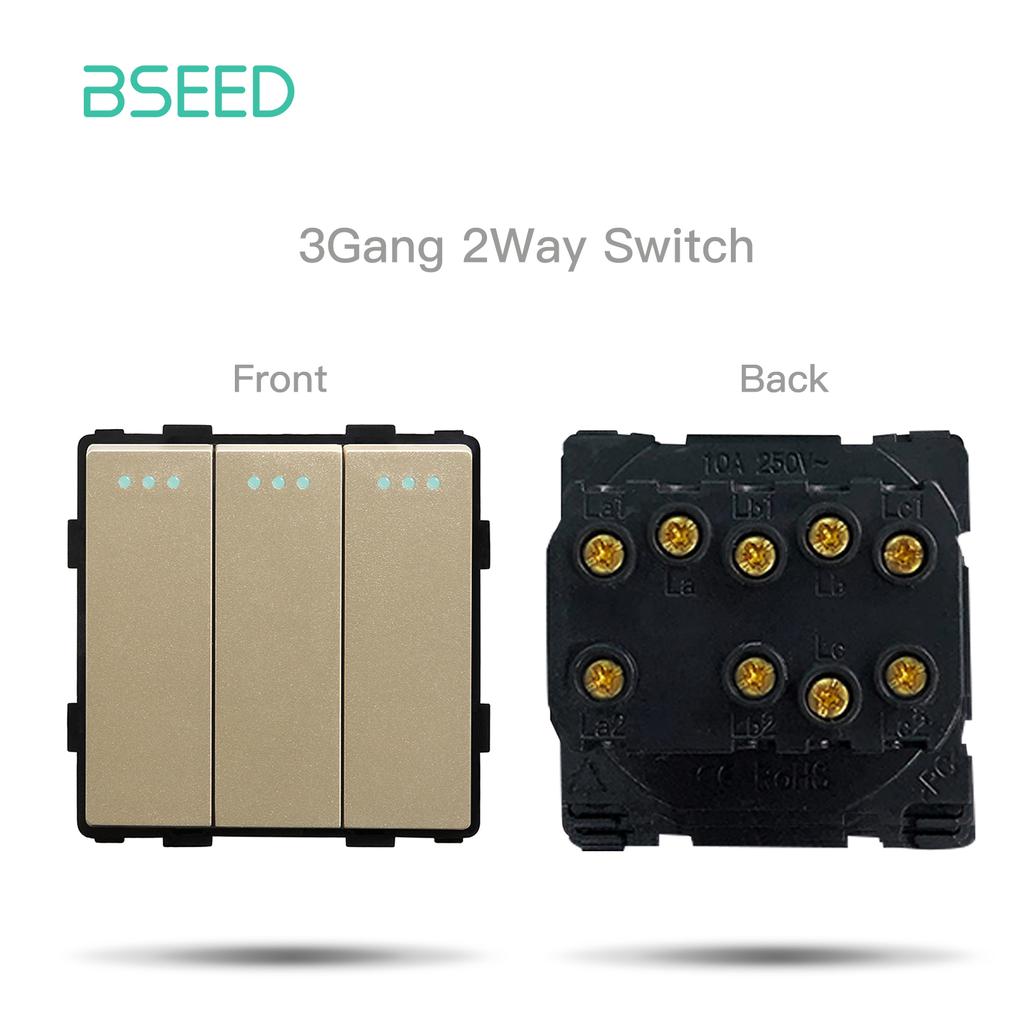 BSEED Mechanical Button Light Switches 1/2/3Way Half TV RJ45 ST Plug EU FR Wall Sockets USB Type-c Ports DIY Parts Glass Frames