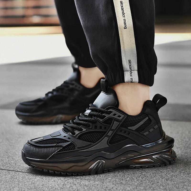 

Папины кроссовки Мужские сетчатые спортивные повседневные кроссовки большого размера слипоны Модные кроссовки на подошве попкорн для молодежи 38 чёрный