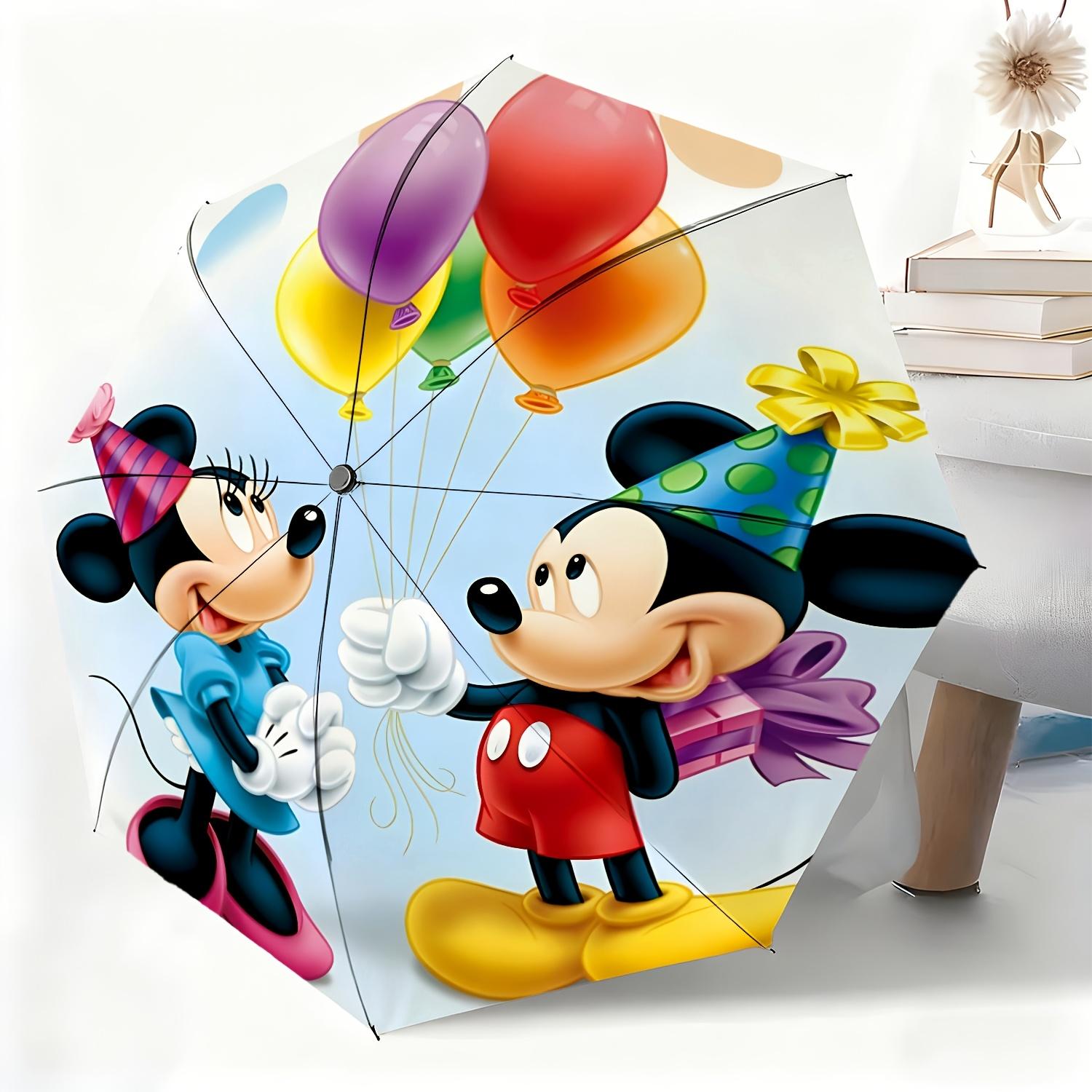 

1pc Disney Mickey and Minnie Happy Automatic Umbrella, All-Occasion Dual-Use Umbrella for Rain or Shine, Portable Folding Umbr (as the picture,Iron&8K)