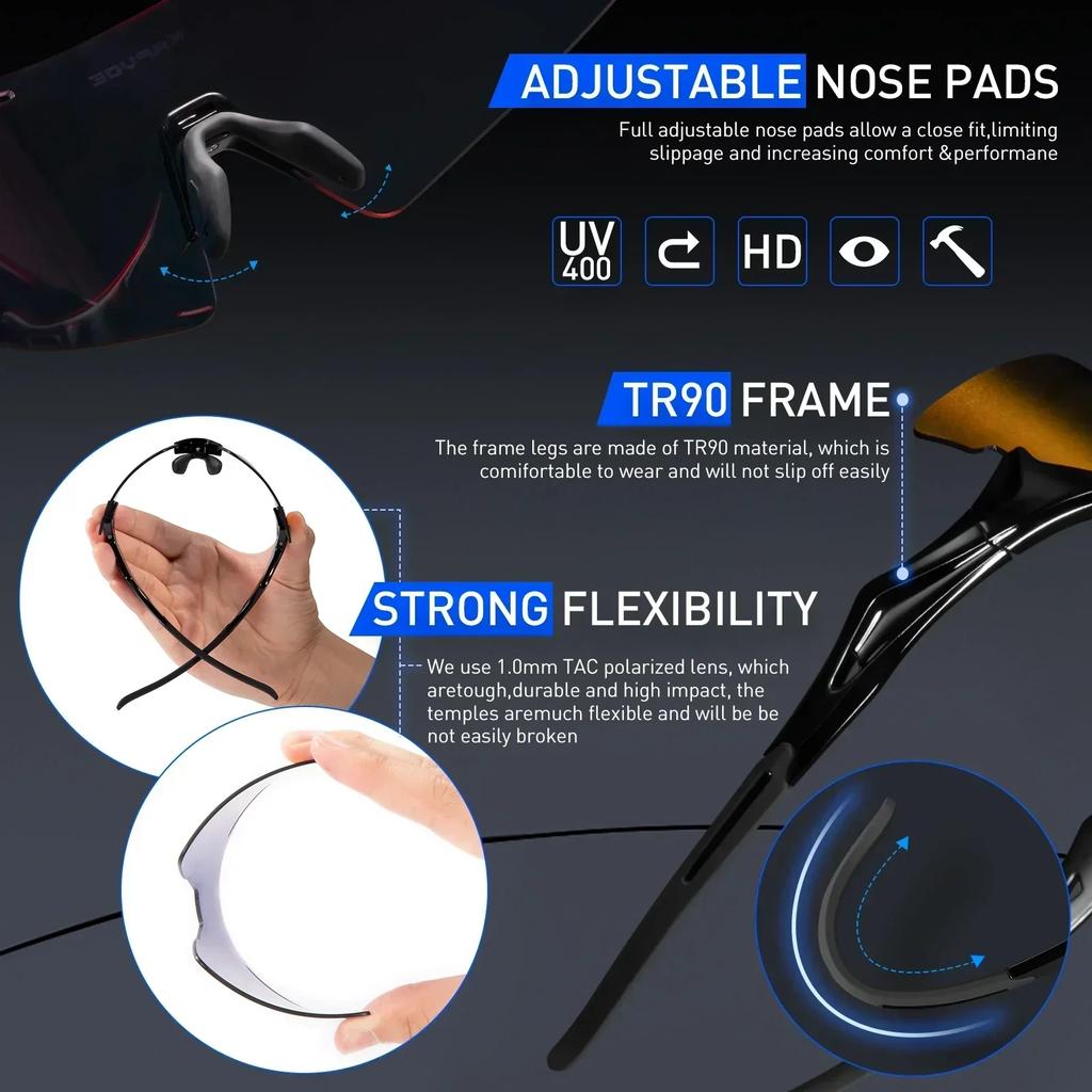 Kapvoe Fashion Sunglasses for Men Photochromic Cycling Glasses UV400 Eyewear Women Bike Driving Sports Marathon Triathlon