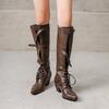 Fashion New Cowhide Cross Tie Straps Belt Buckle Knee High Boots Women Sexy Hot Girl Pole Dance 5.5cm High-heeled Knight Boots Size 40