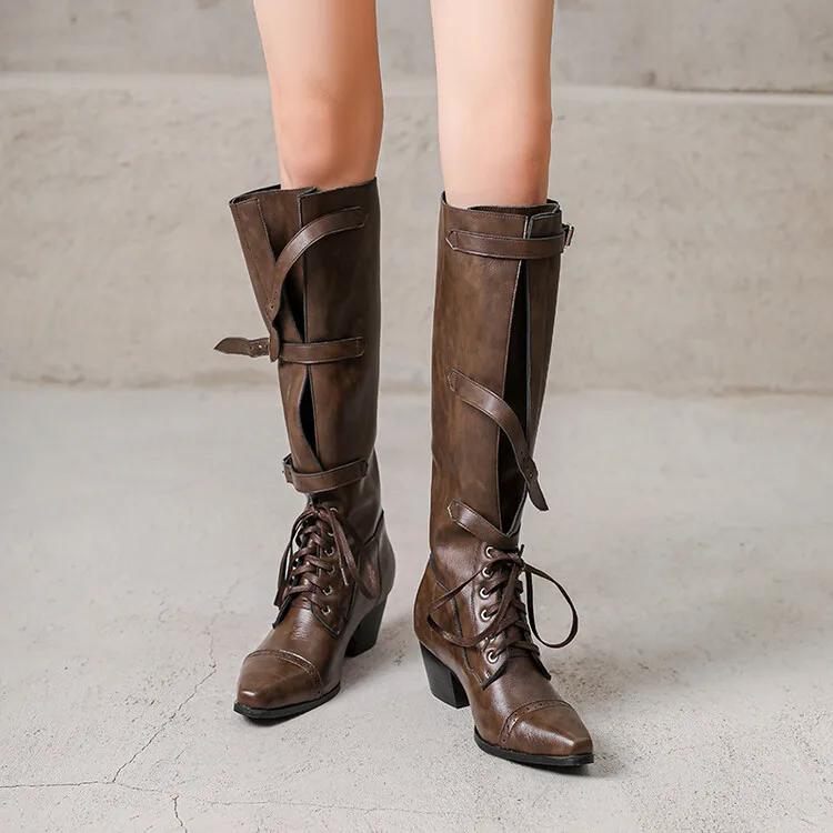 Fashion New Cowhide Cross Tie Straps Belt Buckle Knee High Boots Women Sexy Hot Girl Pole Dance 5.5cm High-heeled Knight Boots Size 40