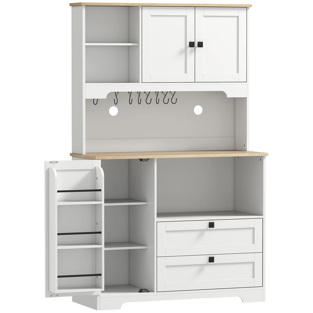 Kitchen Sideboard, High, 3 Doors, 2 Drawers, Worktop, Open Compartments, White