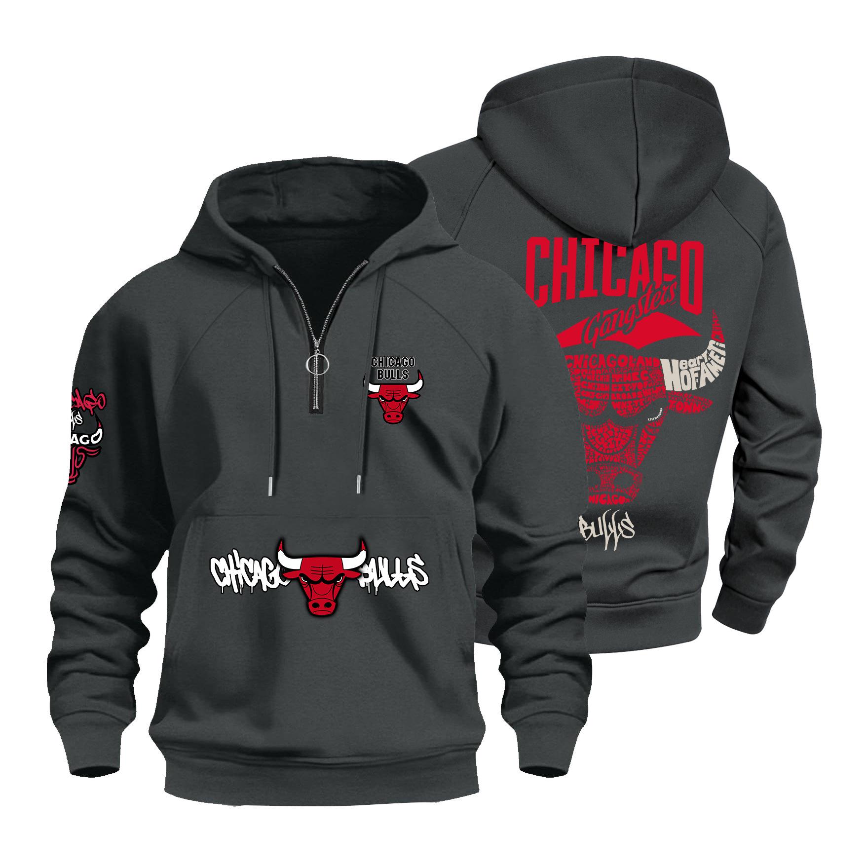 

Korean Style Bull Team Raglan Sleeve Fleece Hoodie XL темно-сірий