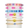 European and American simple multi-layer elastic line flat bead smiley face women's bracelet set, retro bohemian bead jewelry