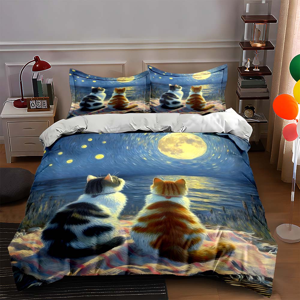 

Cats moonlit night. Bedding Duvet cover sets Duvet covers Pillowcases gifts (1 * Duvet Cover 2 * Pillowcases, without duvet insert) 135x200cm