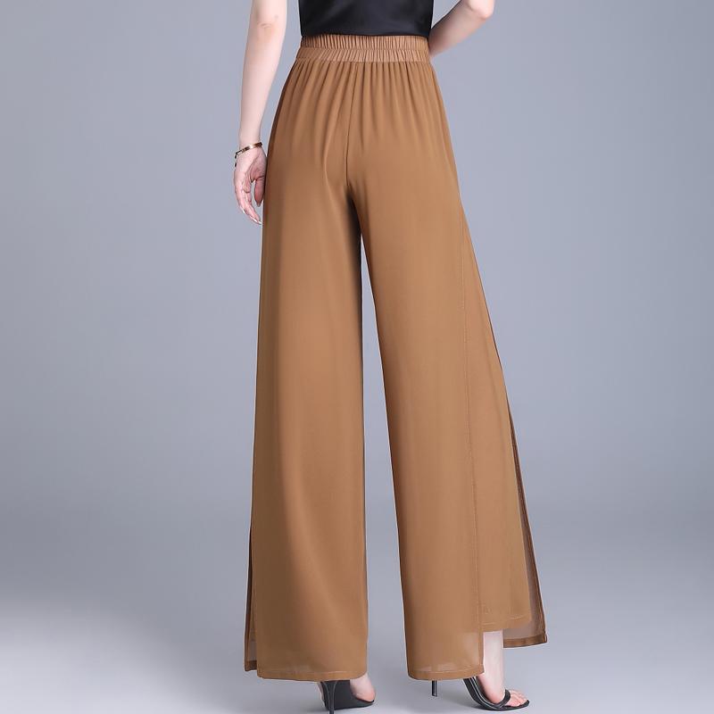 Elegant Summer Chiffon Wide Leg Pants Women Fashion Summer High Waist Pants Vintage Clothes