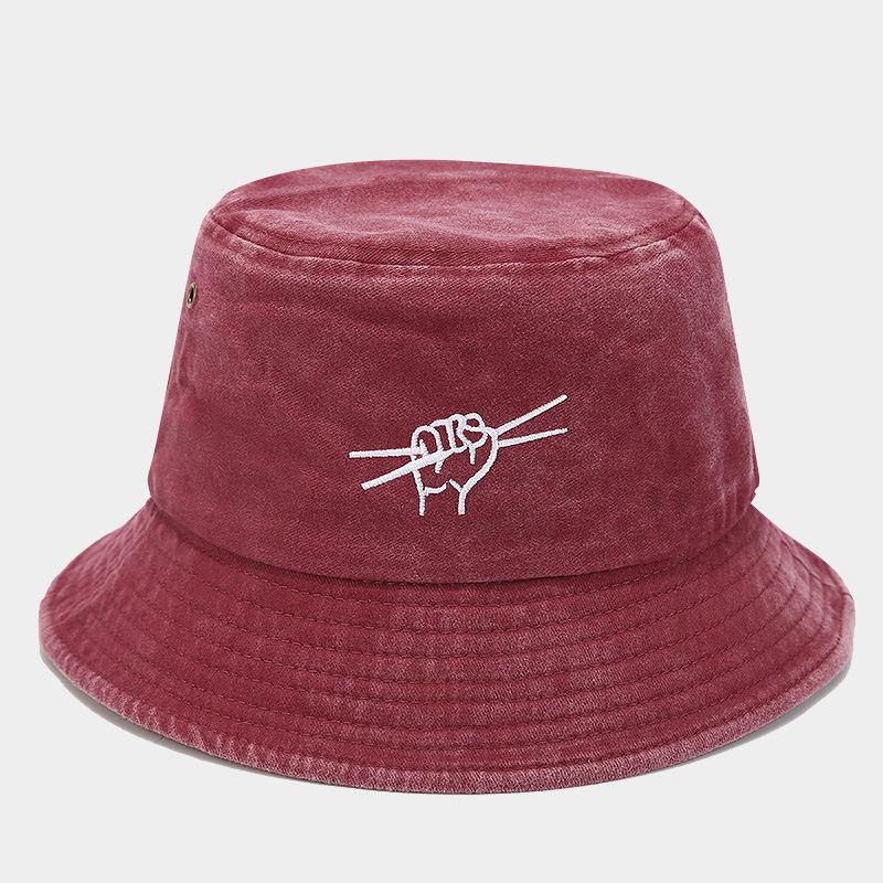 American washed old bucket hat women tide show face small men hip hop drumming gesture embroidery basin hat tide sun hat