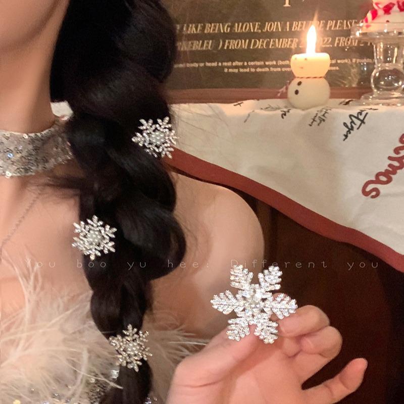 1/5Pcs Snowflake Rhinestone Hair Clips Crystal Hairpin for Women Barrettes Wedding Bridal Christmas Ornaments Hair Accessories