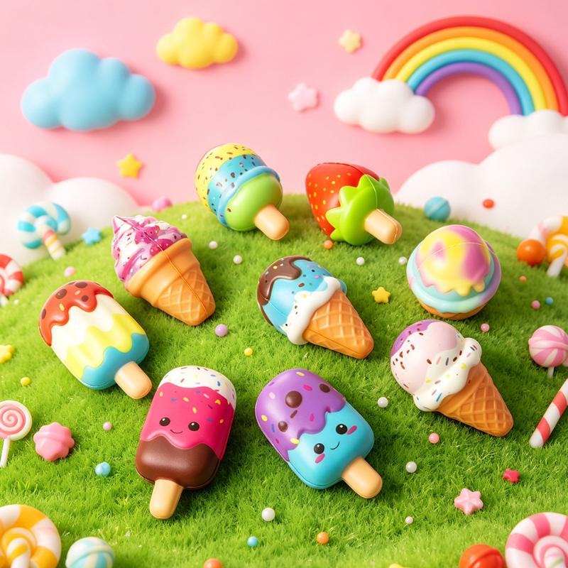 Ice Cream Themed Squeeze Stress Ball Fidget Toy Anti Anxiety Relief Non-Toxic Safe Toy for Kids Birthday Party Favors