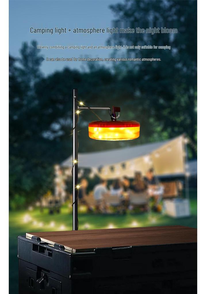 USB Rechargeable LED Camping String Lights with Tent Storage and Tape Measure