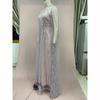 Damen Elegant Quasten Pailletten Partykleid Maxi Langarm Sexy Ausgeschnitten Rundhals Abend Hochzeitskleider