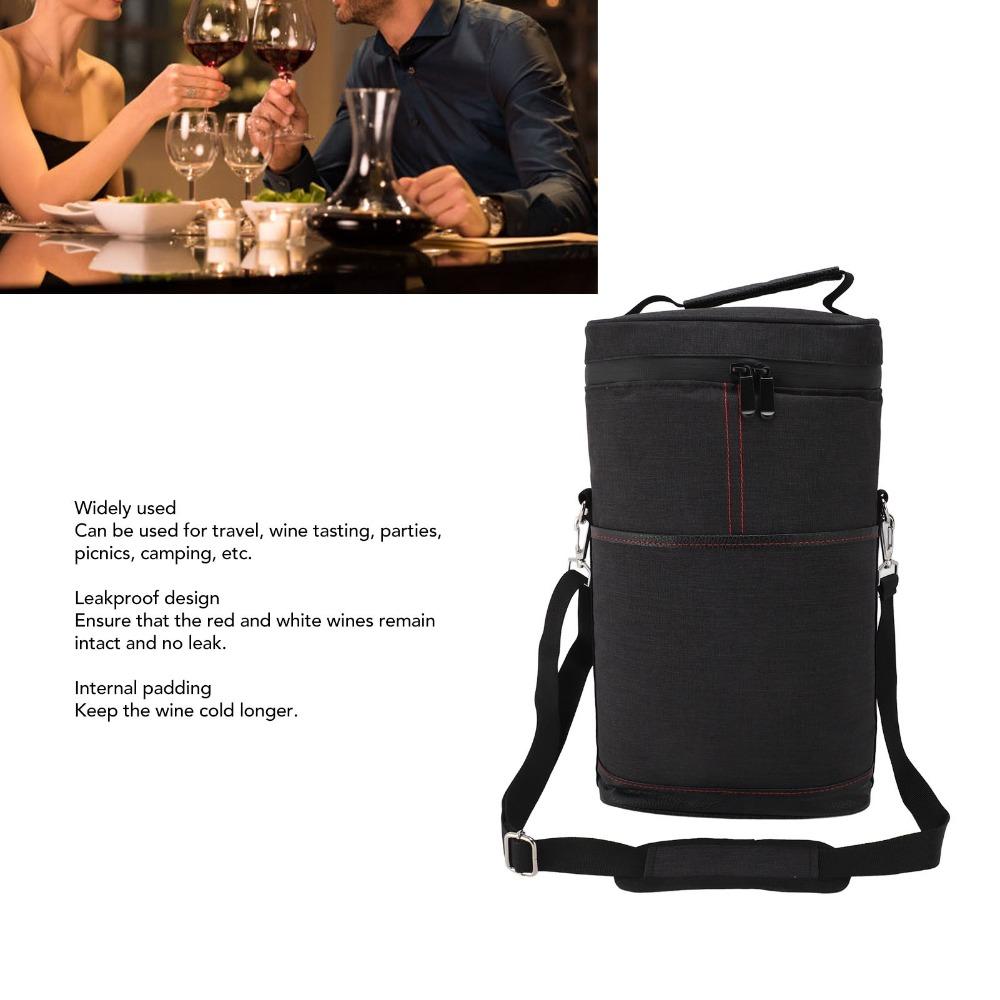 Canvas Material Wine Cooler Bag Black/Grey Insulated Wine Case Portable Wine Tote  For Travel