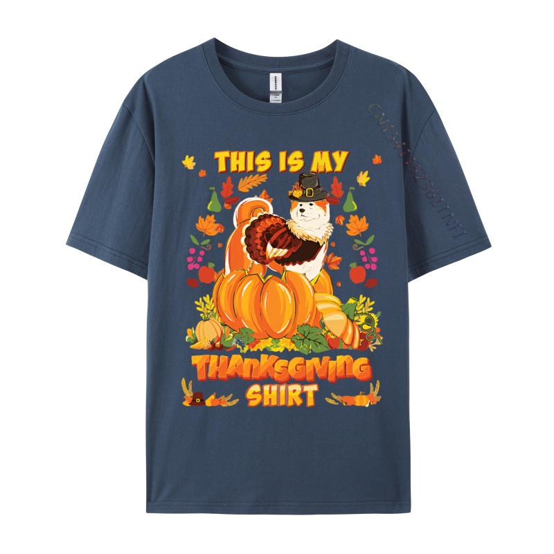 Mens Tshirts This Is My Thanksgiving Akita Dog Bless T Shirt Cool Tees For Men Loose Tops Tees Cotton