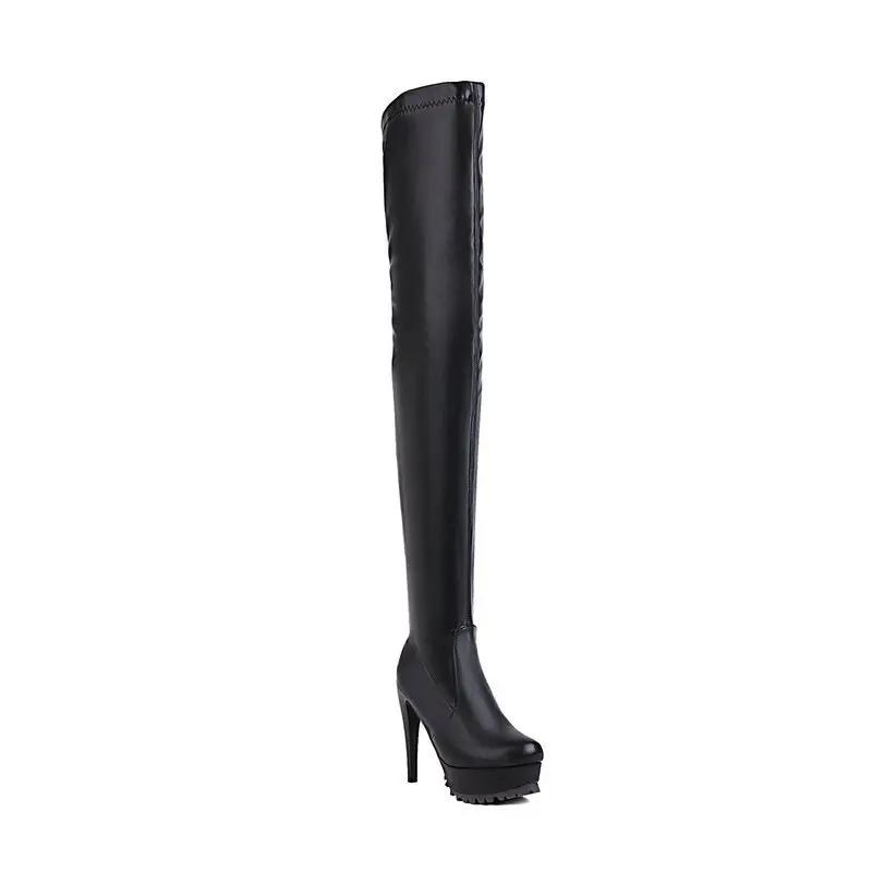 Fashion High Heel Shoes Women's Slim Heel Super High Heel High Boot Knight Boots Round Toe Over Knee Boots Hig Boots Elastic Slim Boot