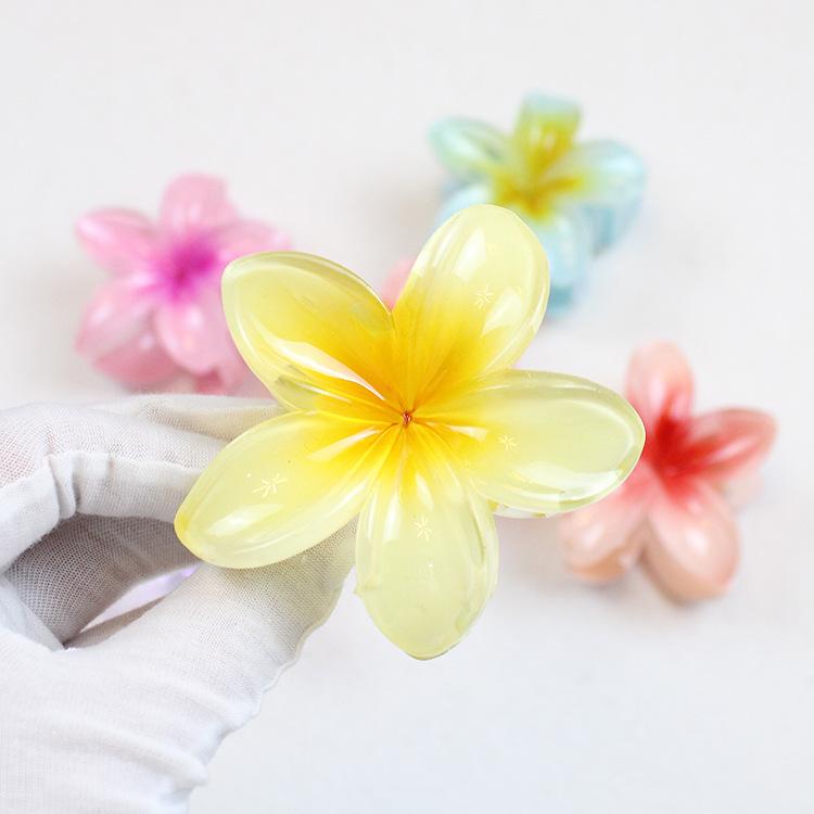 Retro Colorful Frangipani Flower Hair Claw Clip for Women