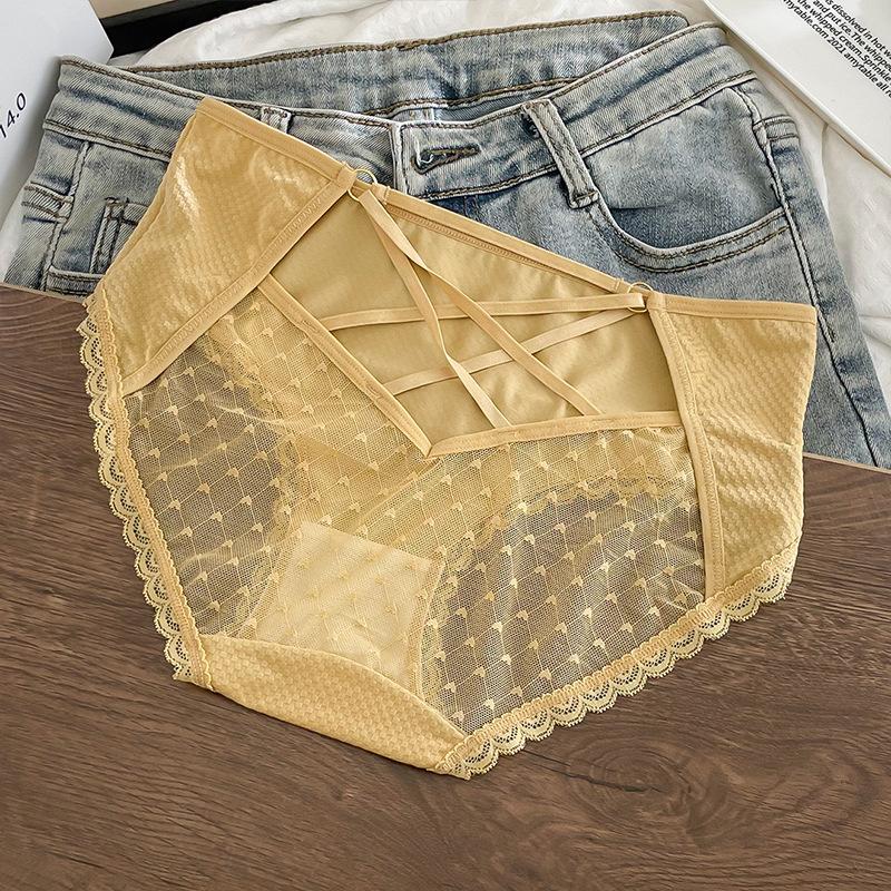 Lace Women's Underwear Sexy Hollow Out Thin Breathable Elastic Ice Full Transparent Mesh Pants