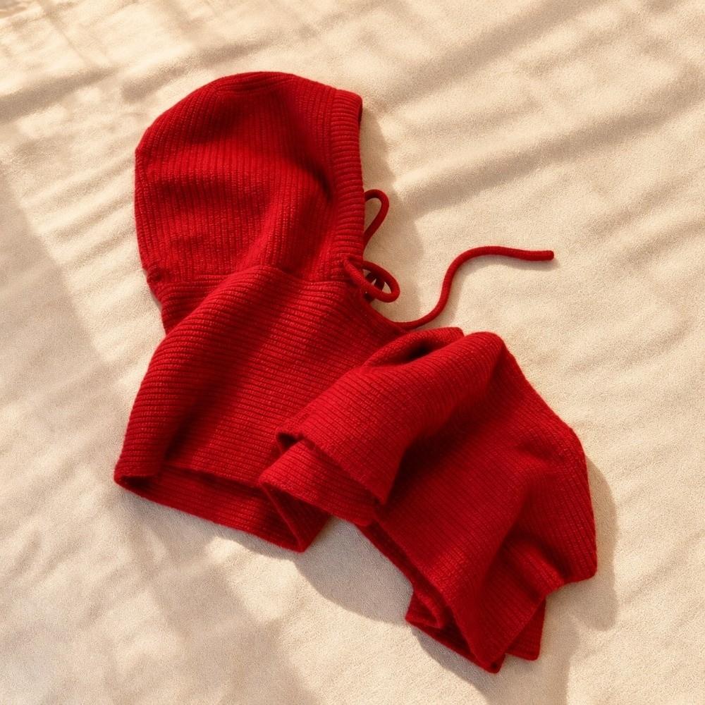 Korean Style Hood Scarf Combo Thick Knit Knitted Hooded Beanie Winter Balaclava Hat Cold Weather